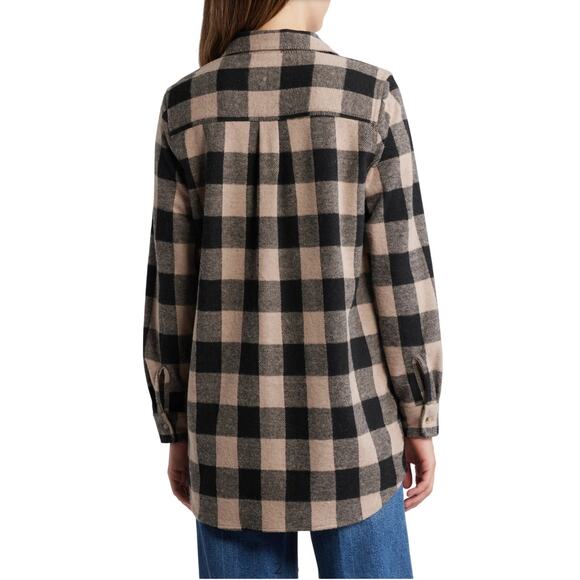 BeachLunchLounge- Tyler Flannel Tunic Shirt - Black/Cream - XL - Picture 2 of 14